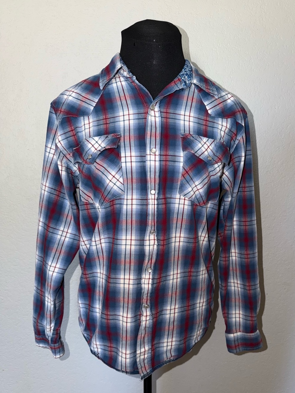 Roper Western Shirt Youth Girls XL 16-18 RED/Blue Pearl Snap Rodeo Cowgirl Work